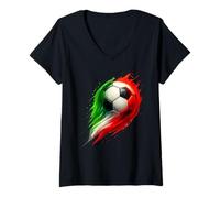 Mujer Balón de fútbol con Efecto Colorido, Color Verde, Blanco y Rojo Camiseta Cuello V