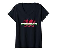 Mujer Balón de fútbol Wrexham Sports con Forma de dragón Blanco, Verde y Rojo Camiseta Cuello V