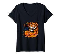 Mujer Baloncesto Tiger Slam Dunk Flame Gráfico Camiseta Cuello V