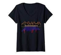 Mujer Baltimore Skyline Graffiti Drip Arte Urbano Camiseta Cuello V