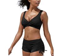 Mujer Bañador Push Up Bikini Sexy Triángulo Traje de baño Deportivo Push Up Talla Grande Swimwear Dos Piezas Control Vientre Swimsuit Verano Acolchado Sujetador Curvy Surf, Negro , S
