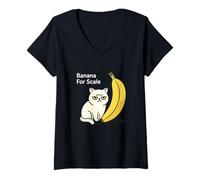 Mujer Banana For Scale, Amante de los Gatos, Humor Camiseta Cuello V