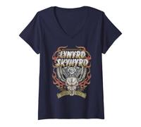 Mujer Banda de Motociclistas Lynyrd Skynyrd Motor Skull Classic Southern Rock Camiseta Cuello V