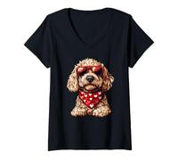 Mujer Bandana Doodle Heart Cool Goldendoodle para Amantes de los Perros Camiseta Cuello V