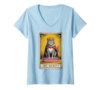 Mujer Bandeja de arena para gatos místicos con cartas del Tarot de Hiss Majesty, divertido gato Camiseta Cuello V