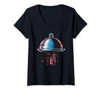 Mujer Bandeja De Servicio Personal De Servicio Camarero Camarera Camiseta Cuello V