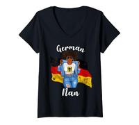 Mujer Bandera Alemana Negra con Pelo Afro de Alemania Camiseta Cuello V