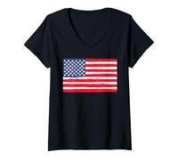 Mujer Bandera americana 4 de julio rojo blanco azul estrellas rayas 4 días Camiseta Cuello V