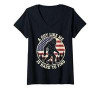 Mujer Bandera Americana Bigfoot Un Chico como yo es difícil de aletar Camiseta Cuello V