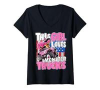 Mujer Bandera Americana Dinosaurio Niños Esta Chica Ama Camiones Monstruo Camiseta Cuello V