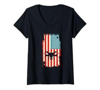 Mujer Bandera Americana Drone Piloto Quadcopter Flying USA Camiseta Cuello V