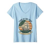 Mujer Bandera americana patriótica vintage de la tierra de los libres desde 1776 Camiseta Cuello V