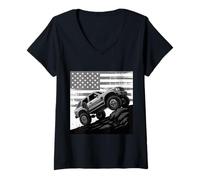 Mujer Bandera Americana Retro Off Road Warrior Off-Roading 4x4 Humor Camiseta Cuello V