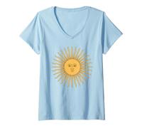 Mujer Bandera Argentina Sol Copa Mundial de Fútbol Camiseta Cuello V