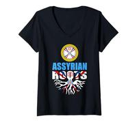 Mujer Bandera asiria Ashur, Emblema de Ashur, Siria Suryoyo, Siria, Irak Camiseta Cuello V