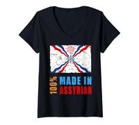 Mujer Bandera asiria Ashur, Emblema de Ashur, Siria Suryoyo, Siria, Irak Camiseta Cuello V