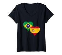 Mujer Bandera Brasil España Genial Aficionado Español Brasileño Camiseta Cuello V