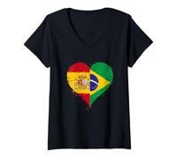 Mujer Bandera Brasil España para Fanáticos Españoles Brasileños Camiseta Cuello V