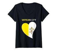 Mujer Bandera corazón de la Ciudad del Vaticano Camiseta Cuello V