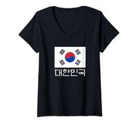 Mujer Bandera Coreana República de Corea y Palabra hangul Camiseta Cuello V