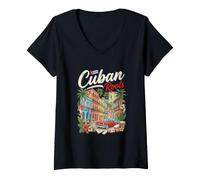 Mujer Bandera Cubana Herencia de Cuba Orgullo Latino Camiseta Cuello V