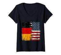 Mujer Bandera de Alemania, Estados Unidos, raíces alemanas Camiseta Cuello V