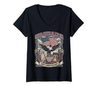 Mujer Bandera de América 250 Aniversario Eagle & Liberty USA 250 años Camiseta Cuello V