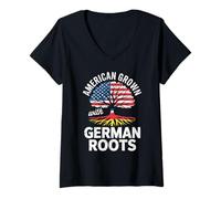 Mujer Bandera de árbol cultivada en Estados Unidos con raíces alemanas Cultural Camiseta Cuello V