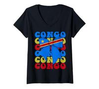 Mujer Bandera de Arco de Coqueta del Orgullo congoleño del Congo Camiseta Cuello V