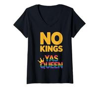 Mujer Bandera de Arco Iris LGBTQ de Gay Pride No Kings Yas Queen Camiseta Cuello V