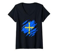 Mujer Bandera de Asturias Camiseta Cuello V