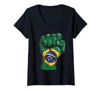 Mujer Bandera de Brasil Orgullo Brasileño Raíces Brasil Brasil Camiseta Cuello V