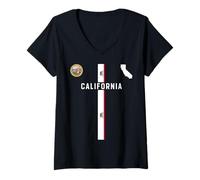 Mujer Bandera de California, silueta mapa de California, el gran mar Camiseta Cuello V