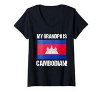 Mujer Bandera de Camboya con texto en inglés "My Grandpa Is Camboya" Camiseta Cuello V