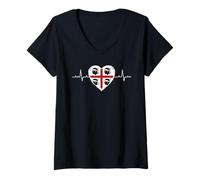 Mujer Bandera de Cerdeña Heartbeat Four Moros Pride Design Camiseta Cuello V