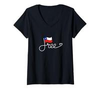 Mujer Bandera de Chile Libre - Libertad Chilena Word Art Camiseta Cuello V