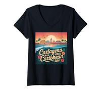 Mujer Bandera de Colombia Cartagena Caribe Colombian Columbia Flag Camiseta Cuello V