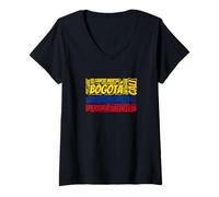 Mujer Bandera de Colombia con Nombres de Ciudades Word Art Camiseta Cuello V