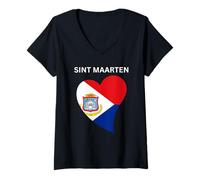 Mujer Bandera de corazón de Sint Maarten Camiseta Cuello V