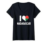 Mujer Bandera de corazón malgache I Love Madagascar Camiseta Cuello V