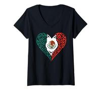 Mujer Bandera de corazón mexicano México Art Brown Pride Chinano No Migra Camiseta Cuello V