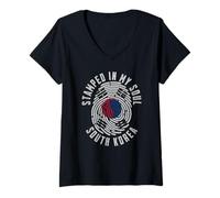 Mujer Bandera de Corea del Sur con Sello en mi Alma Orgullo Coreano Camiseta Cuello V