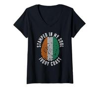Mujer Bandera de Costa de Marfil Estampada en Mi Alma Orgullo de Marfil Camiseta Cuello V