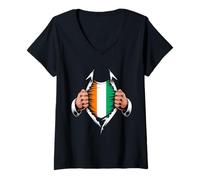 Mujer Bandera de Costa de Marfil Raíces del Orgullo de Costa de Marfil Camiseta Cuello V