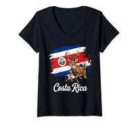 Mujer Bandera de Costa Rica Envejecida Orgullo del país de Ciervos Camiseta Cuello V