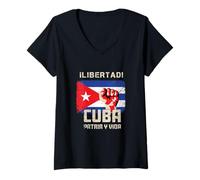 Mujer Bandera de Cuba Libertad Patria y Vida del Orgullo Cubano Camiseta Cuello V