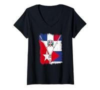 Mujer Bandera de Cuba República Dominicana con cremallera Camiseta Cuello V