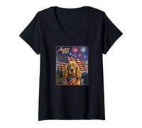 Mujer Bandera de EE. UU., diseño de Perro Cocker Spaniel, diseño artístico sobre América 250, del 4 de Julio Camiseta Cuello V