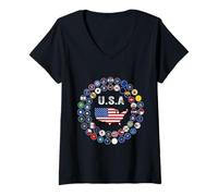 Mujer Bandera de Estados Unidos, banderas de todos los estados de los Estados Unidos. Camiseta Cuello V