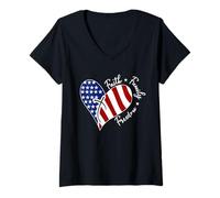 Mujer Bandera de Estados Unidos con cruz de Jesús en forma de corazón The Lord Is My Rock Camiseta Cuello V
